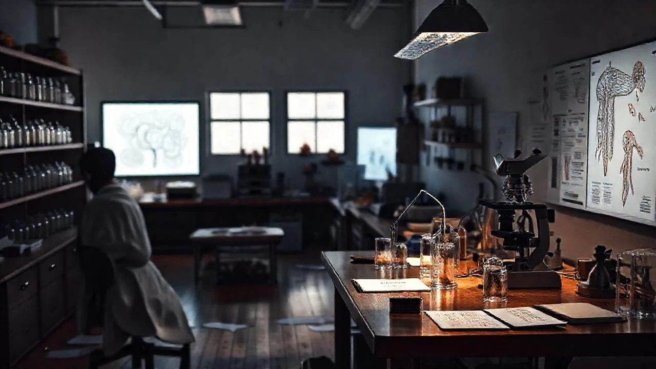 Laboratorio científico: concentración y detalle