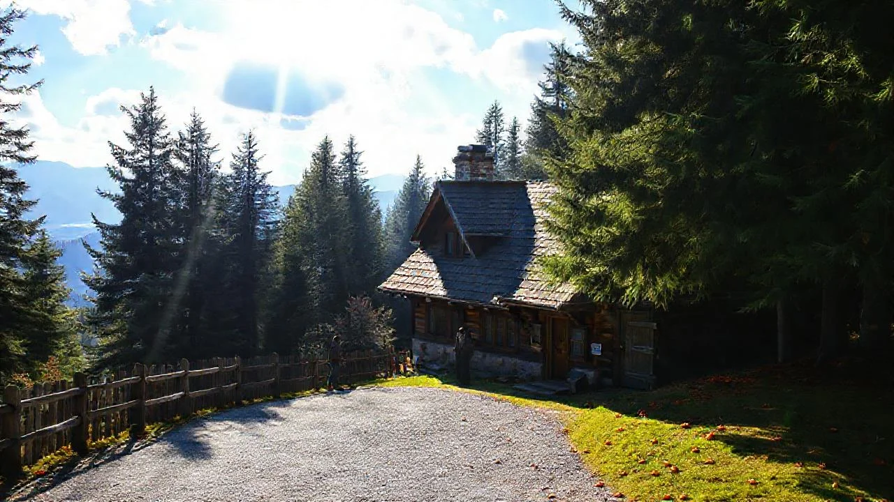 Chalet rústico en bosque otoñal