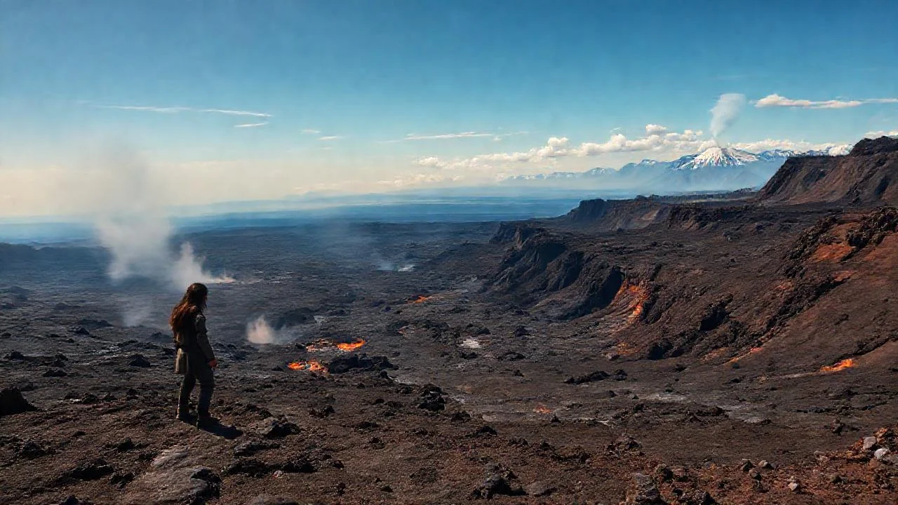 Volcanes solitarios en paisaje árido