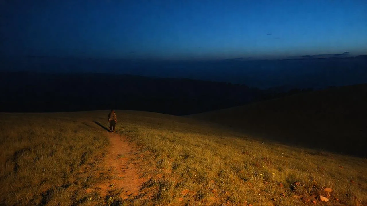 Silueta solitaria en la colina distante