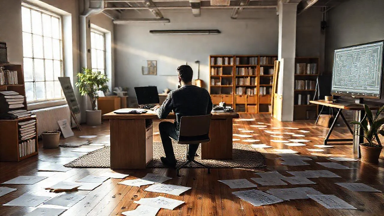 Un artista trabaja en un estudio tranquilo