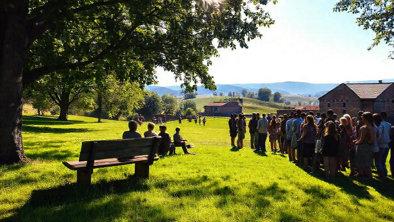 Un campo verde bajo sol suave