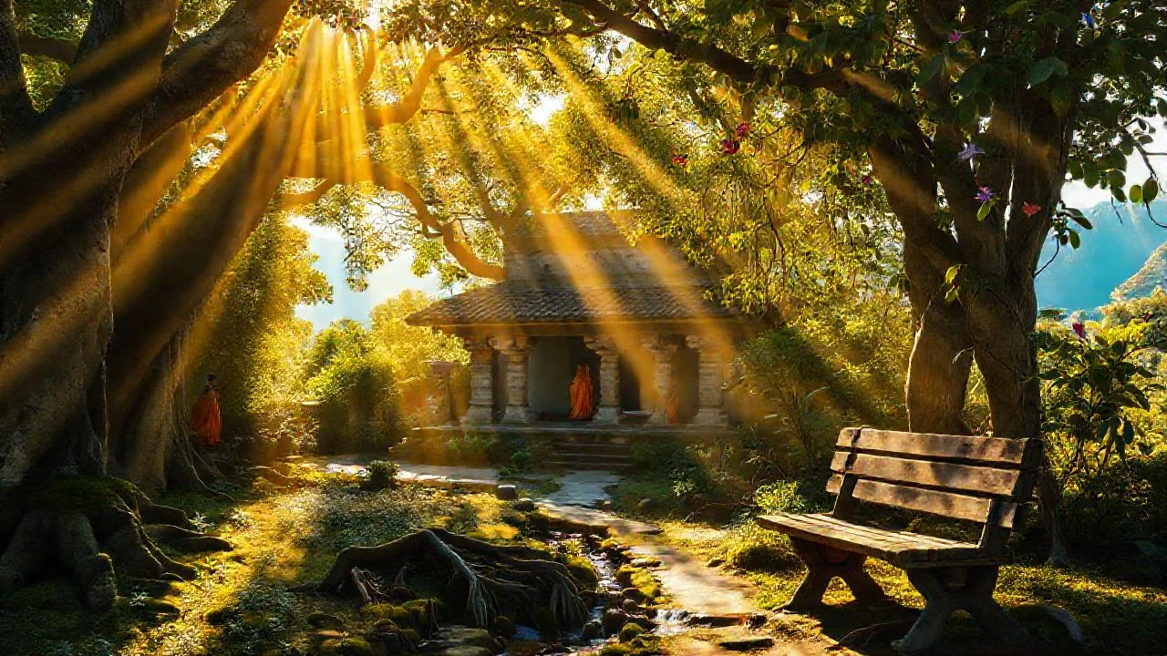 Tranquilidad ancestral entre luz y vegetación