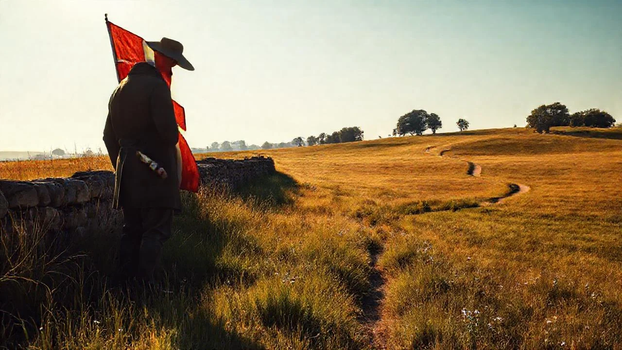 Un solitario figura contempla la bandera roja