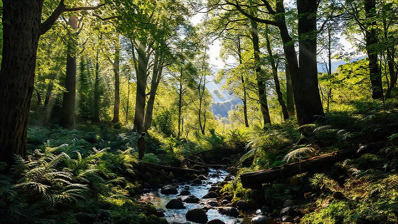 Bosque sereno, luz y sombra natural