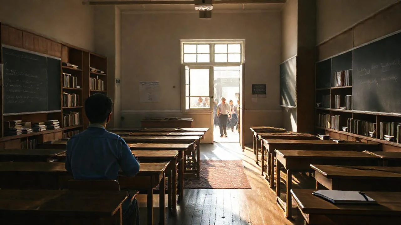 Un estudiante concentrado en un aula luminosa