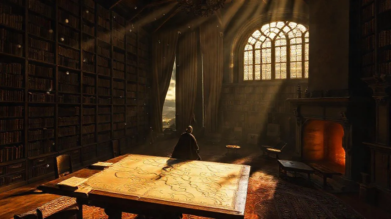 Una biblioteca antigua, silenciosa y misteriosa