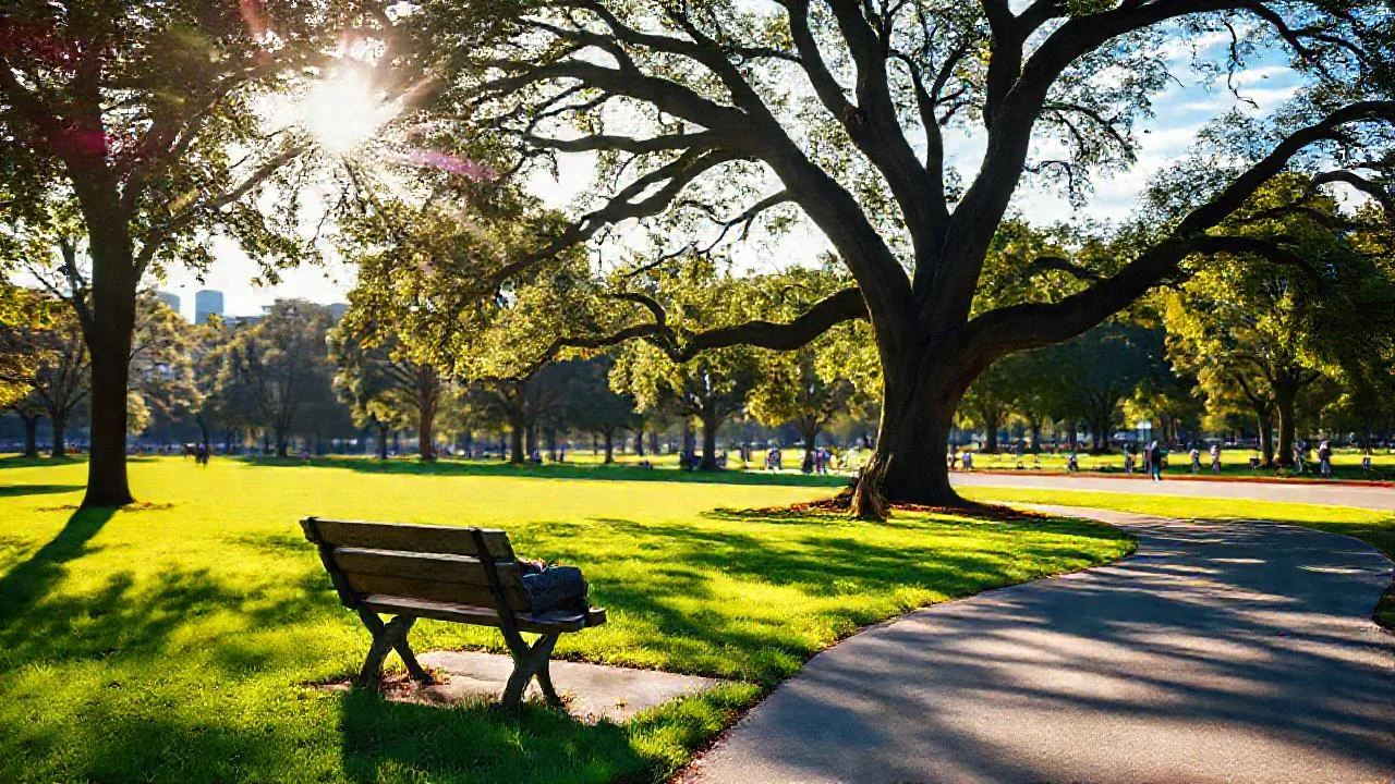 Parque tranquilo, luz y sombra