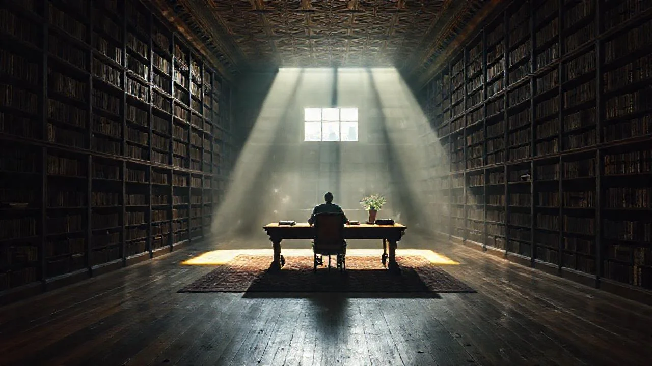 Una biblioteca antigua y serena