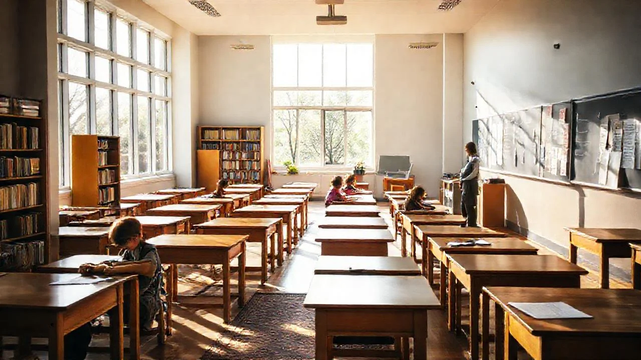 Aula iluminada, tranquila y organizada