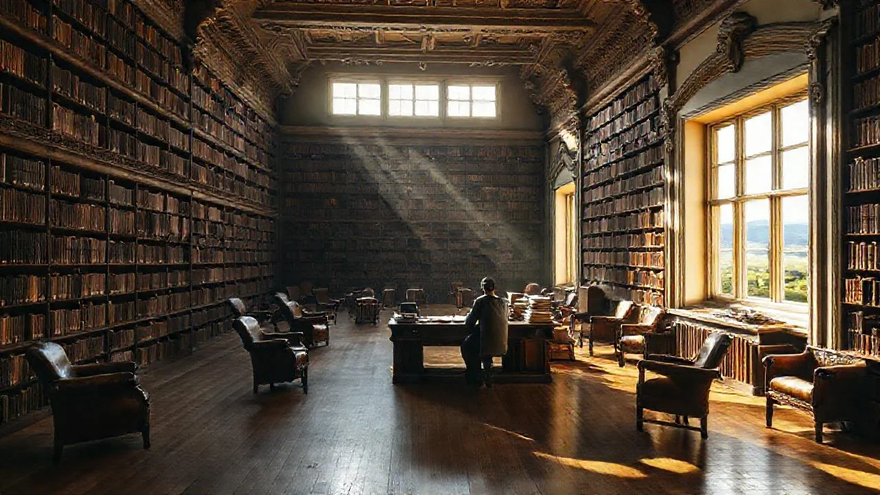 Biblioteca antigua, tranquila y solitaria