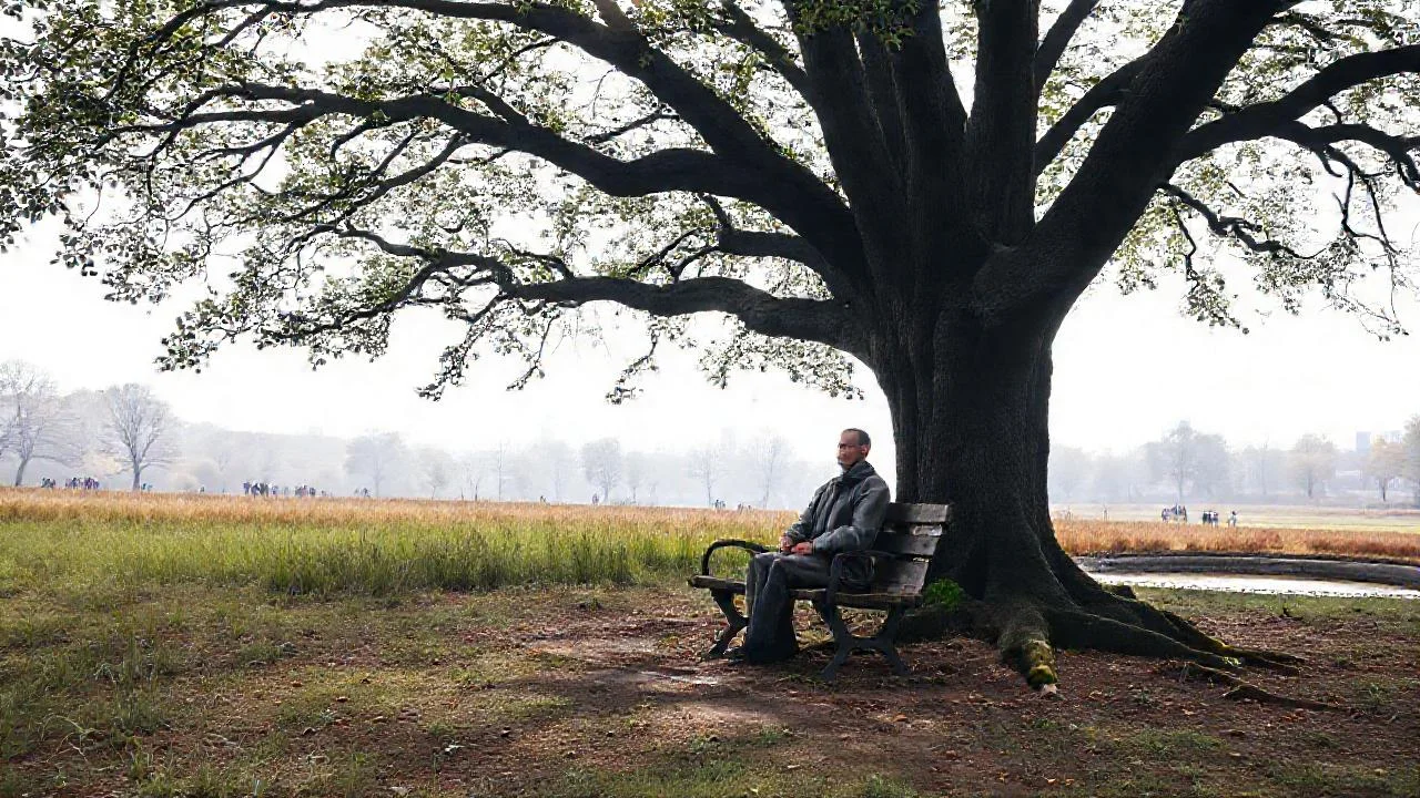 Tranquila contemplación en un parque sombrío