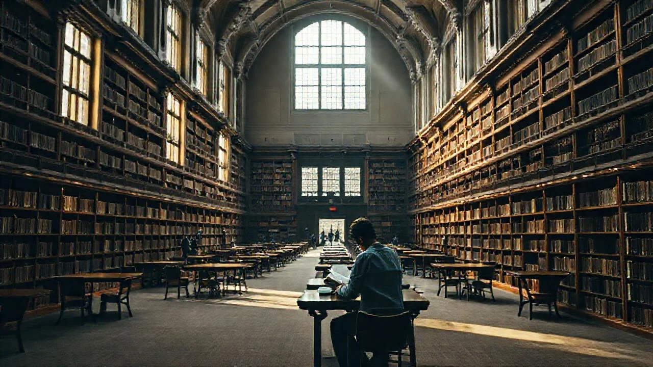 Biblioteca académica, silencio y estudio profundo