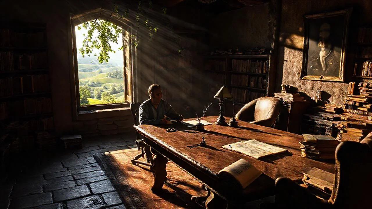Un hombre lee en un estudio antiguo