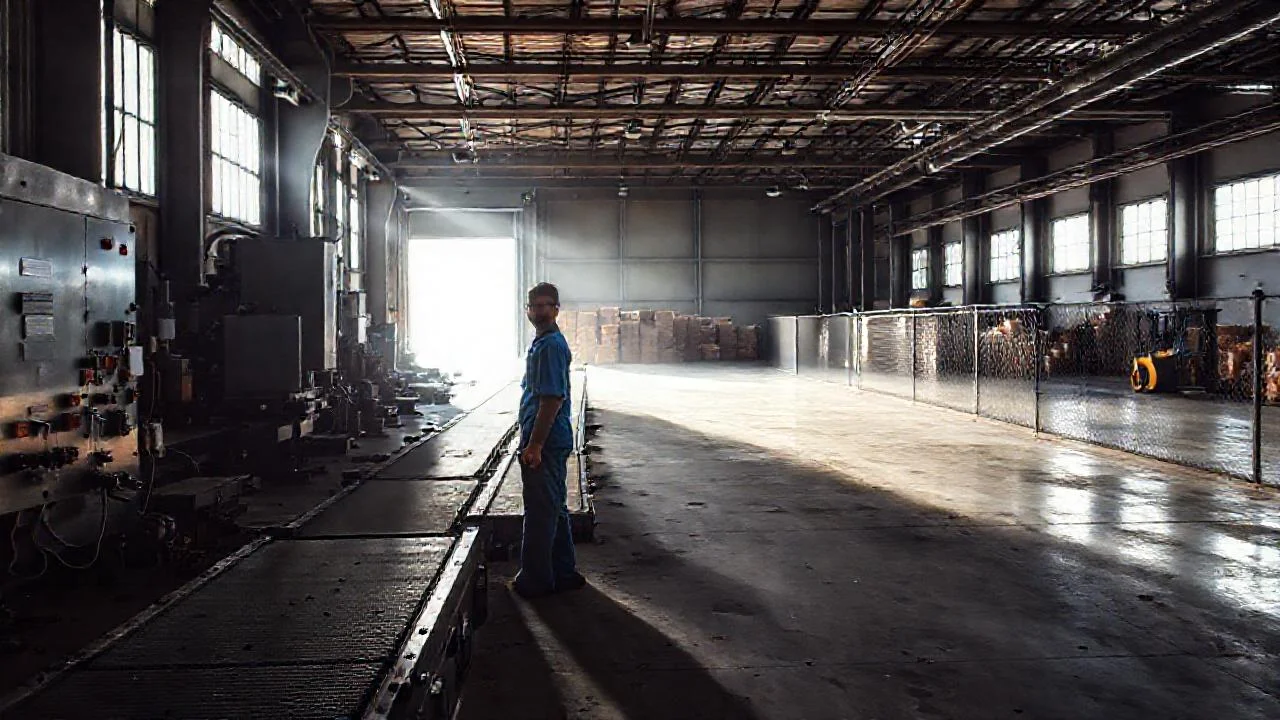 Un almacén industrial brilla con luz intensa