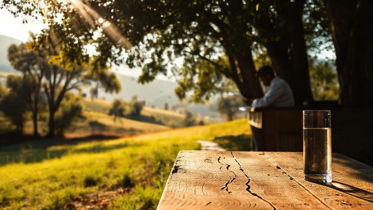 Sol tranquilo, naturaleza y trabajo sereno