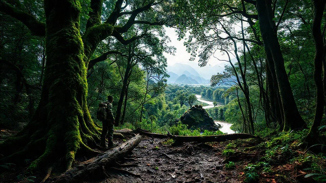 Un solitario explorador en la selva