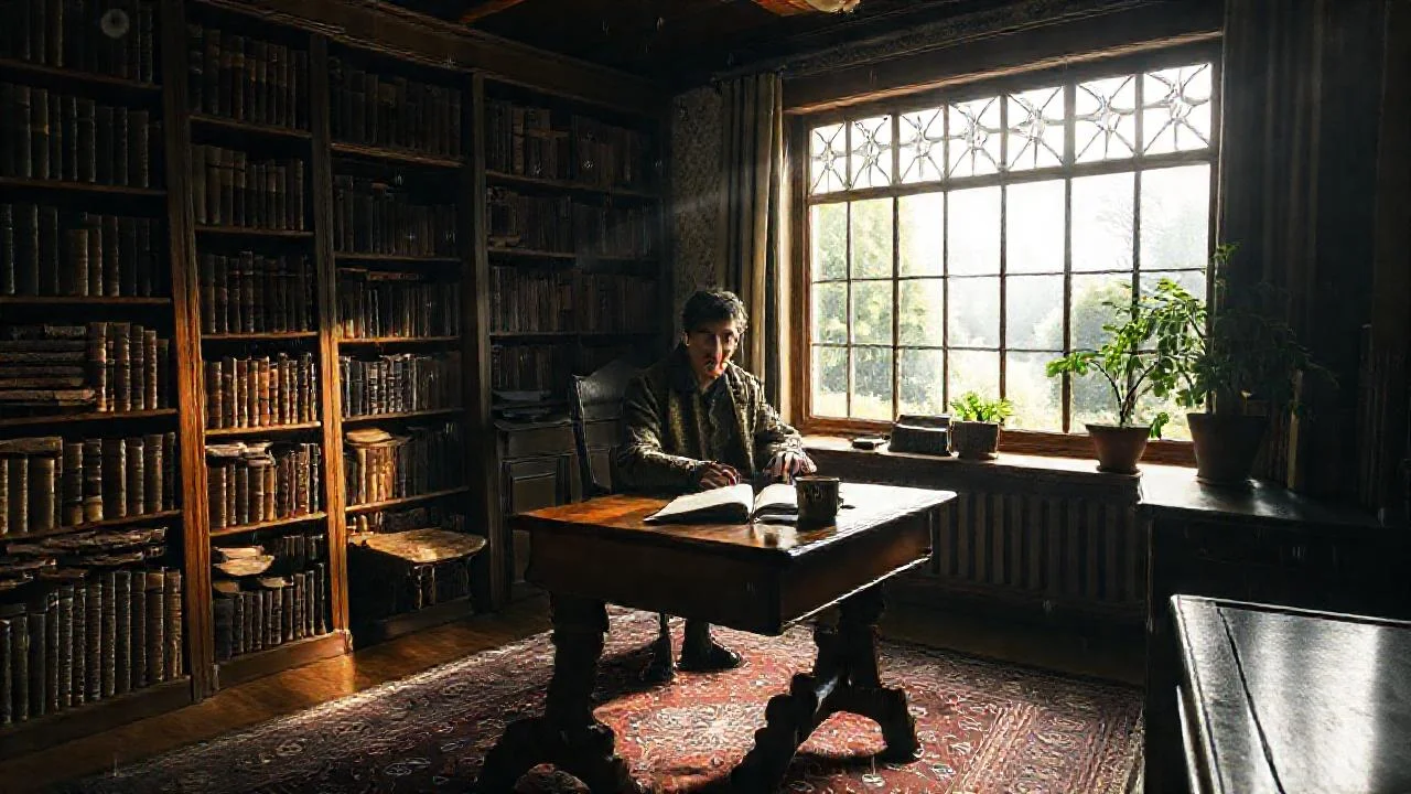 Un estudioso contempla un libro en calma