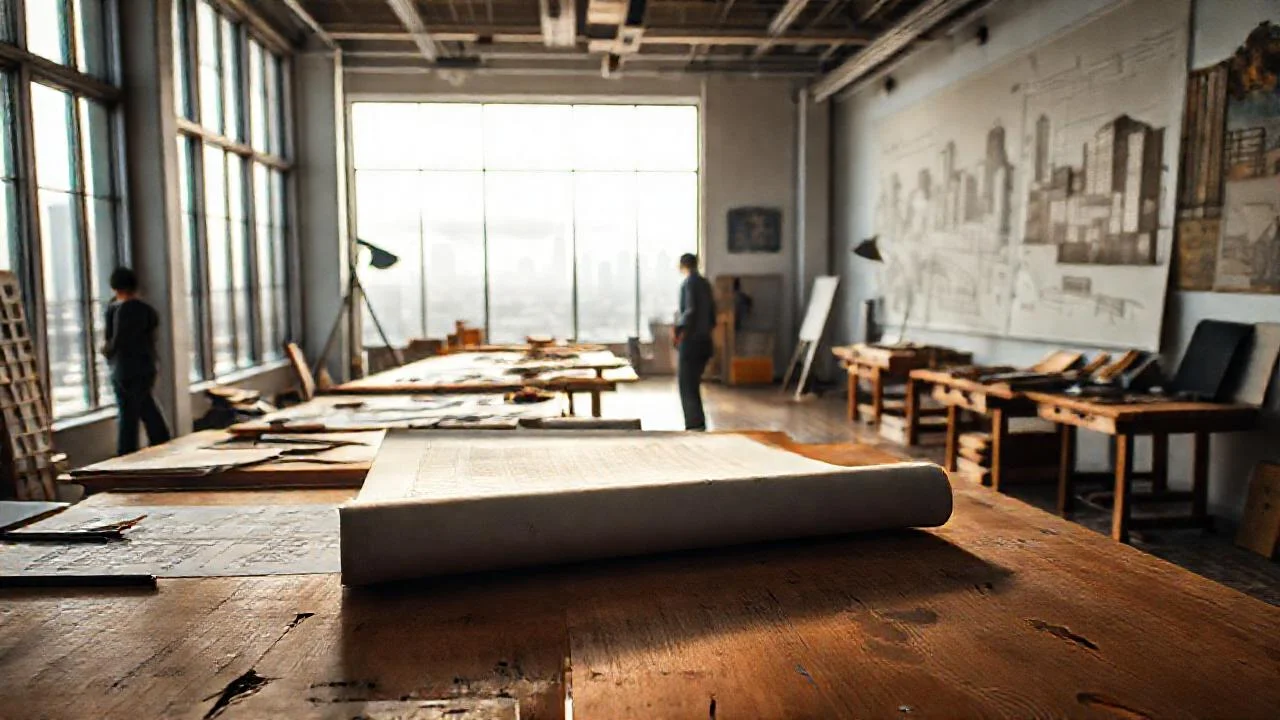 Un estudio arquitectónico, organizado e iluminado