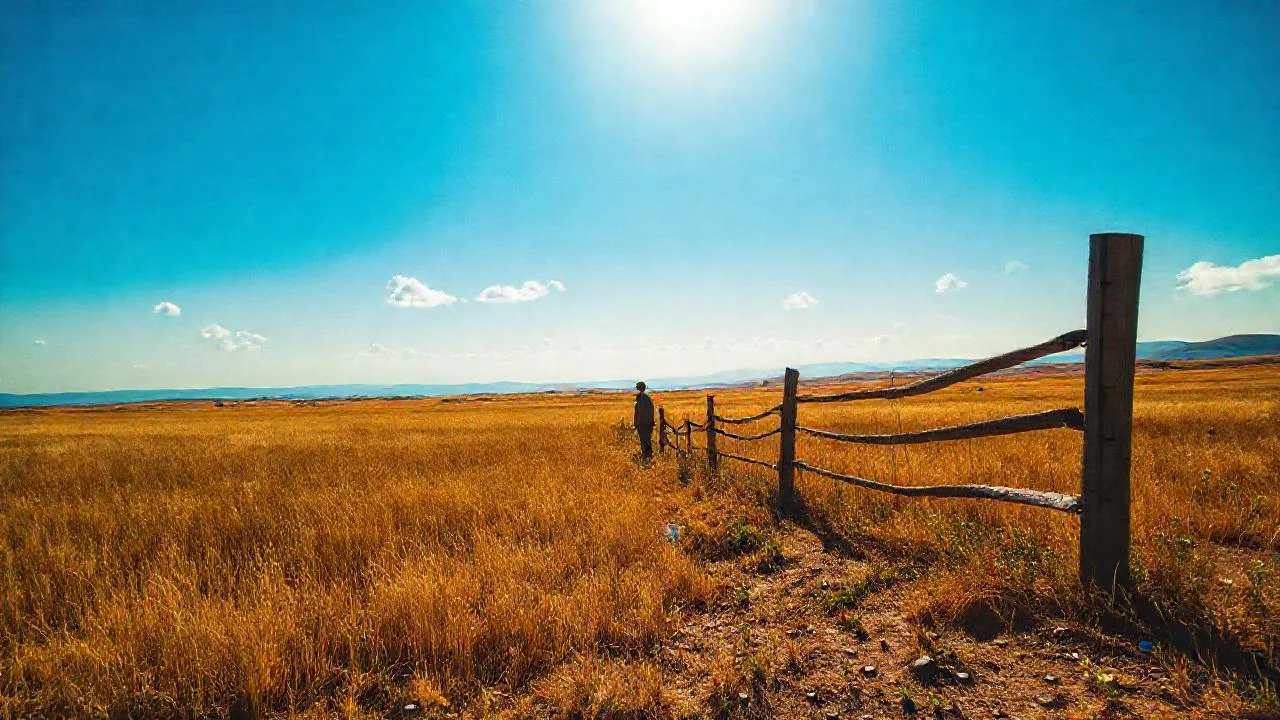Campo dorado, figura solitaria, silencio amplio