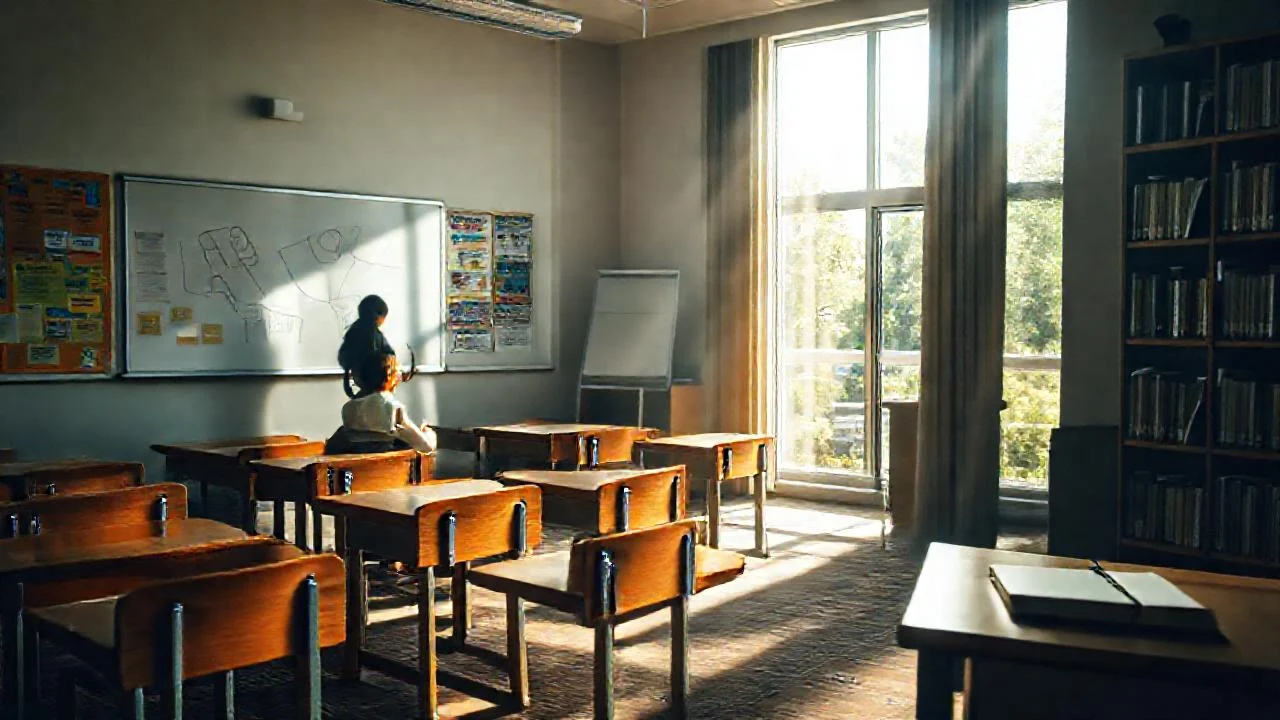 Luz natural ilumina un aula serena