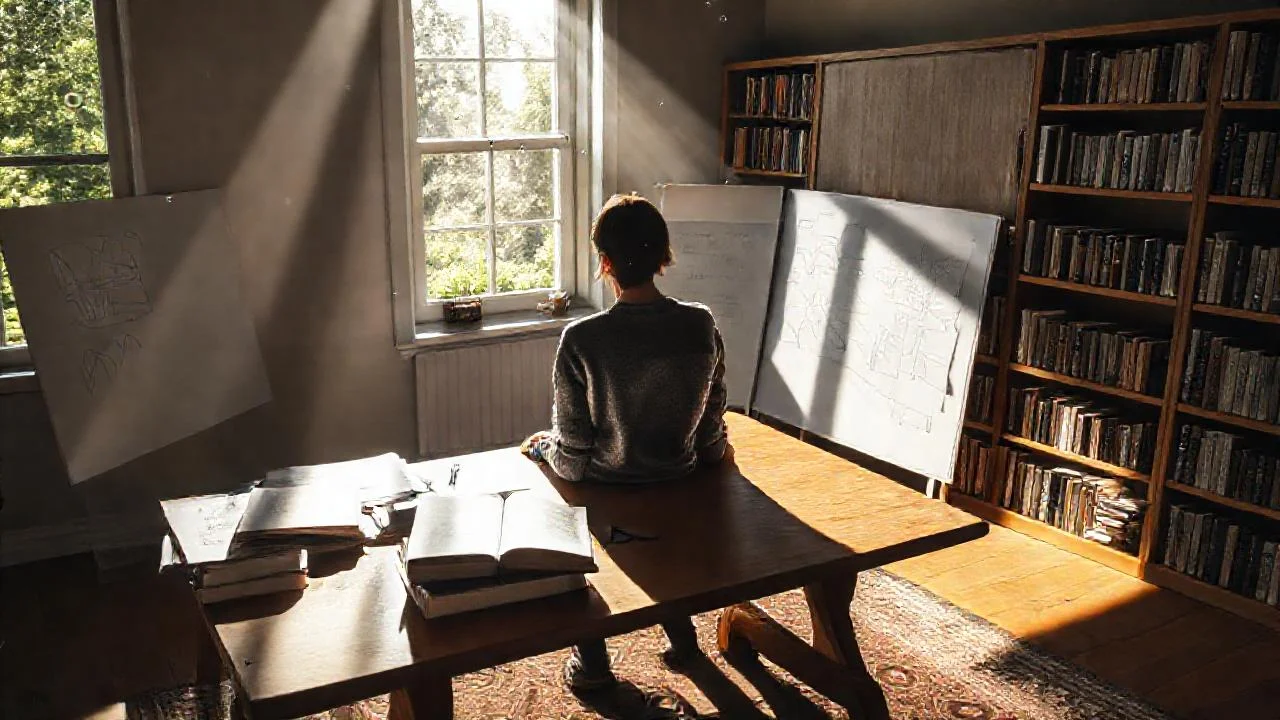 Estudio tranquilo, luz y geometría