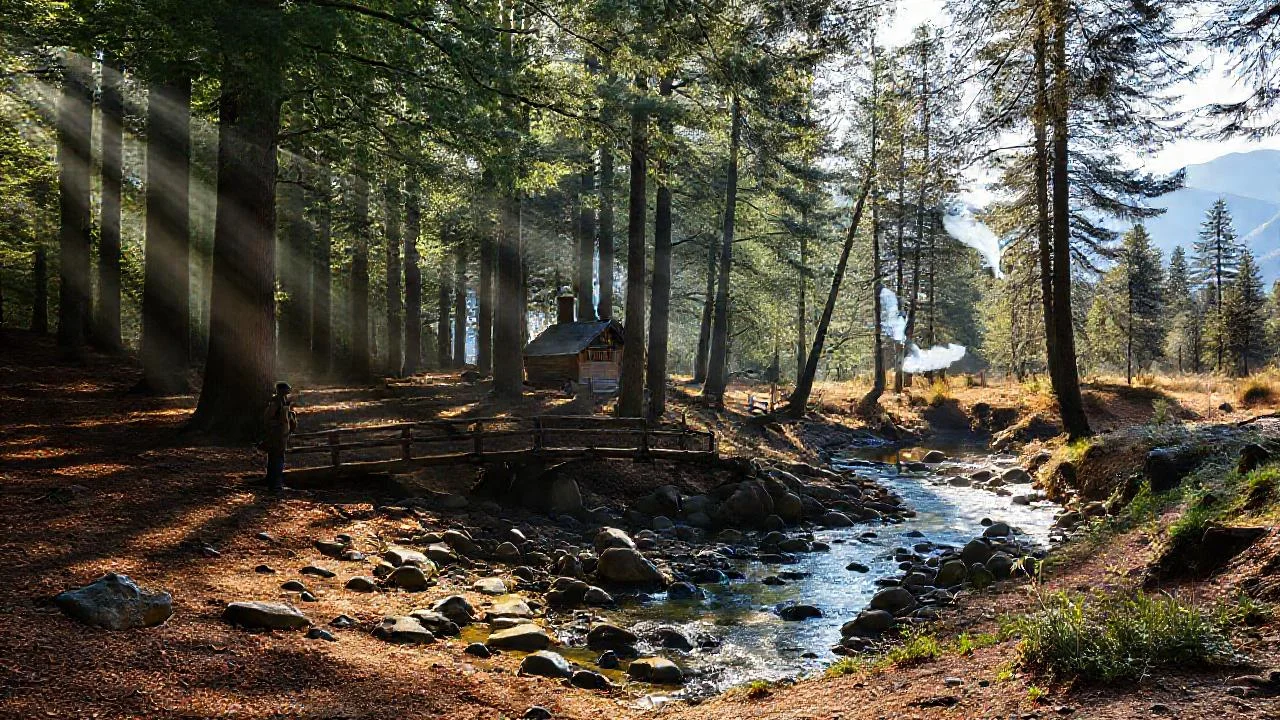 Bosque tranquilo, luz y sombra