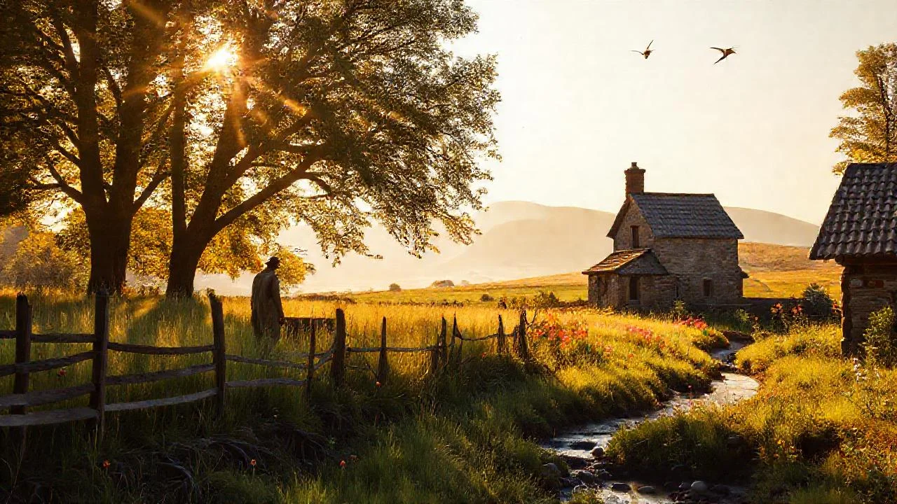 Un tranquilo paisaje rural se revela