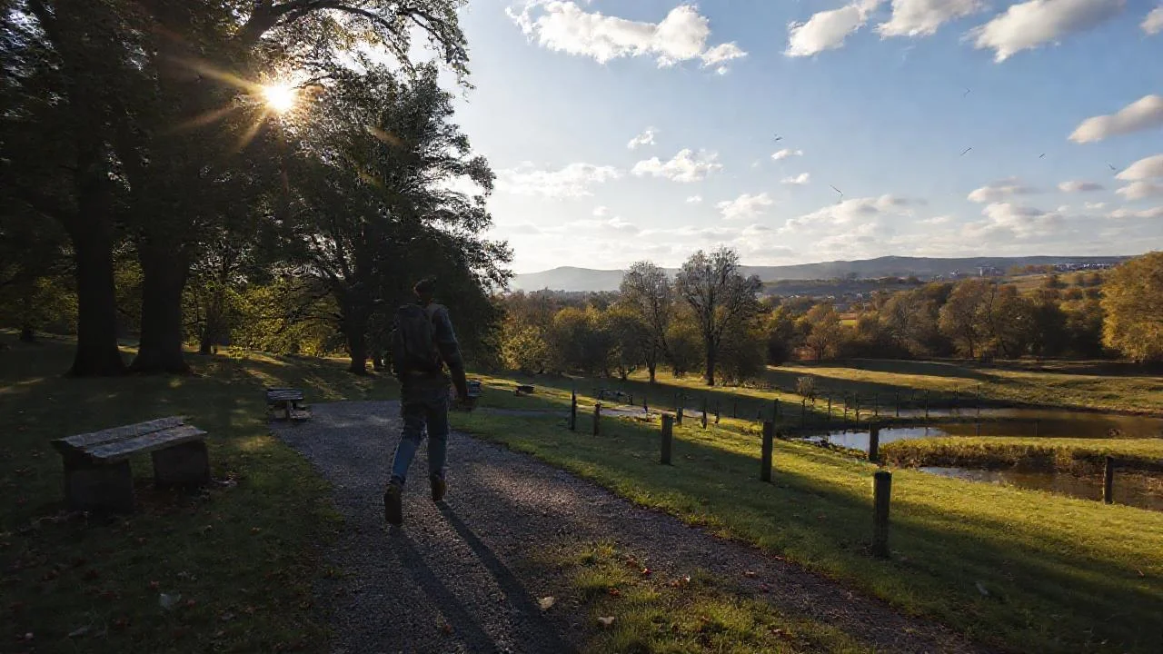 Un caminante solitario en parque sereno