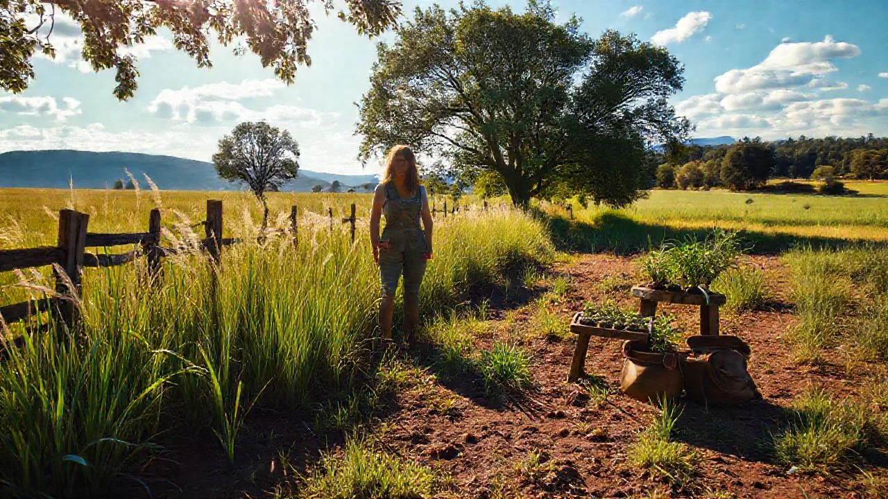 Mujer contempla la paz campestre