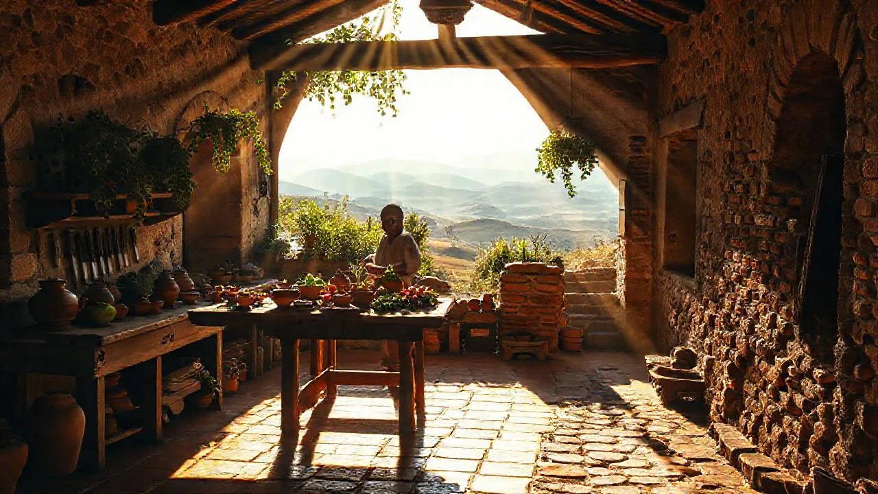 Sol baña la cocina rural serena
