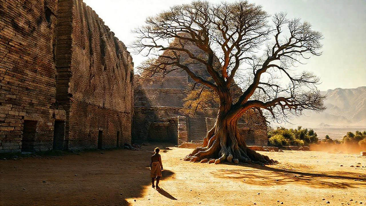 Ruinas antiguas bajo luz dorada