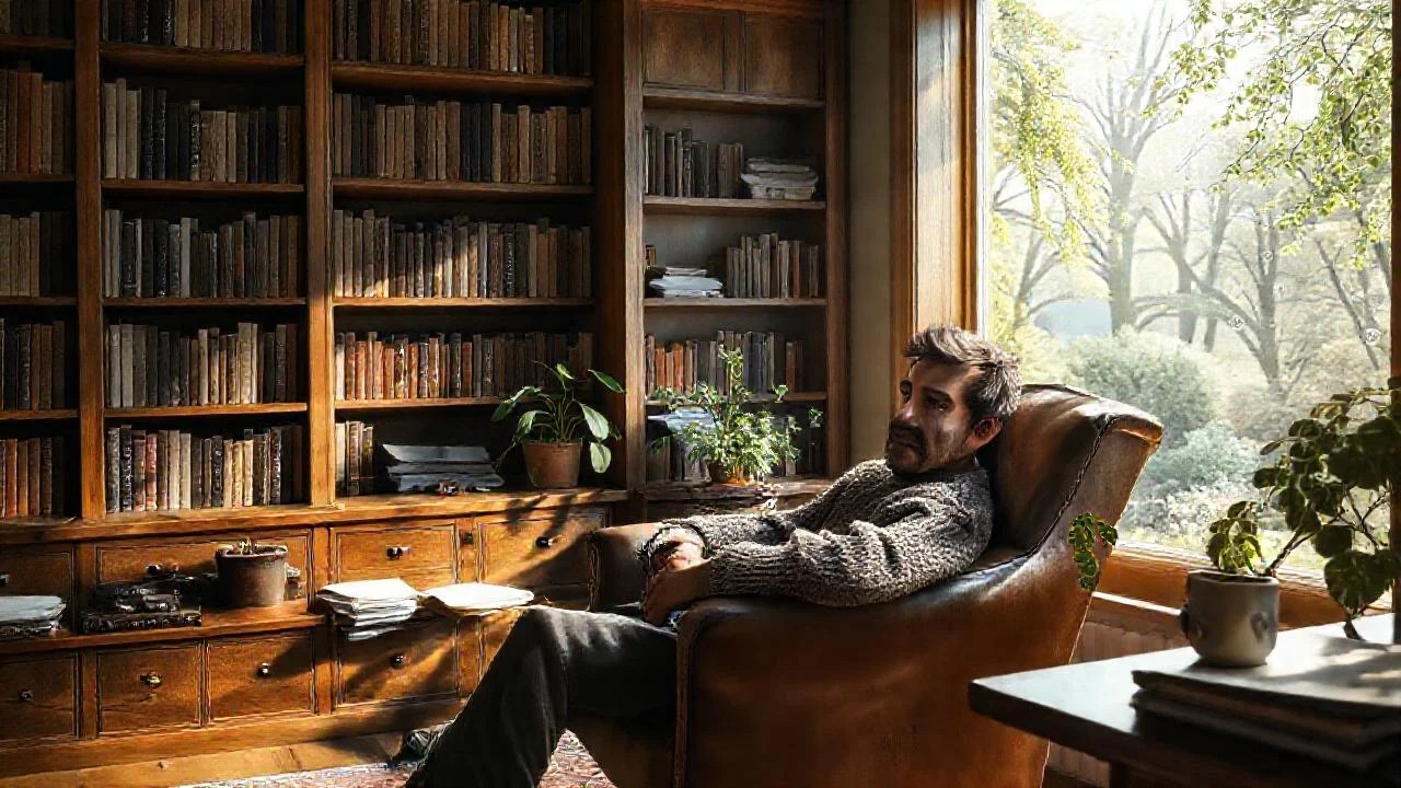 Un hombre reflexiona en su estudio