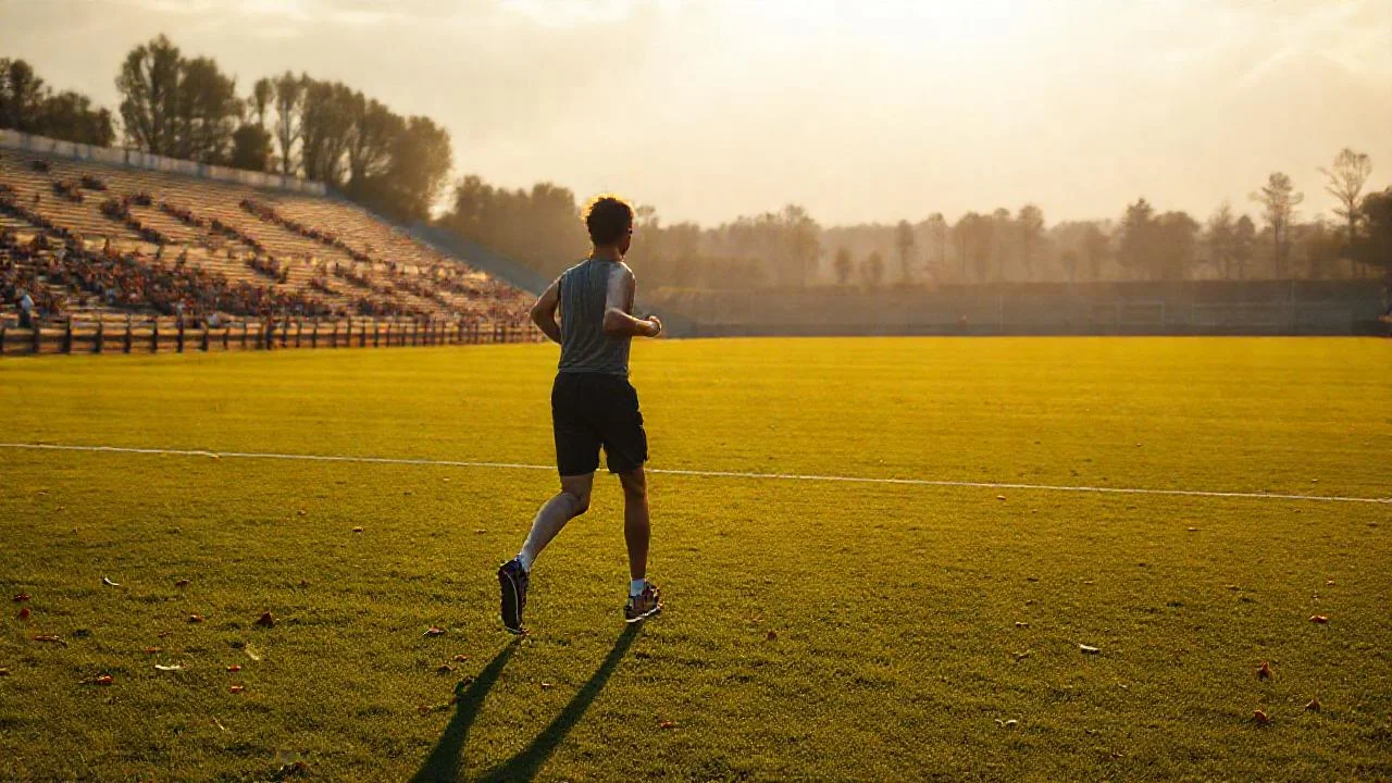 Atleta enfocado en un campo vasto