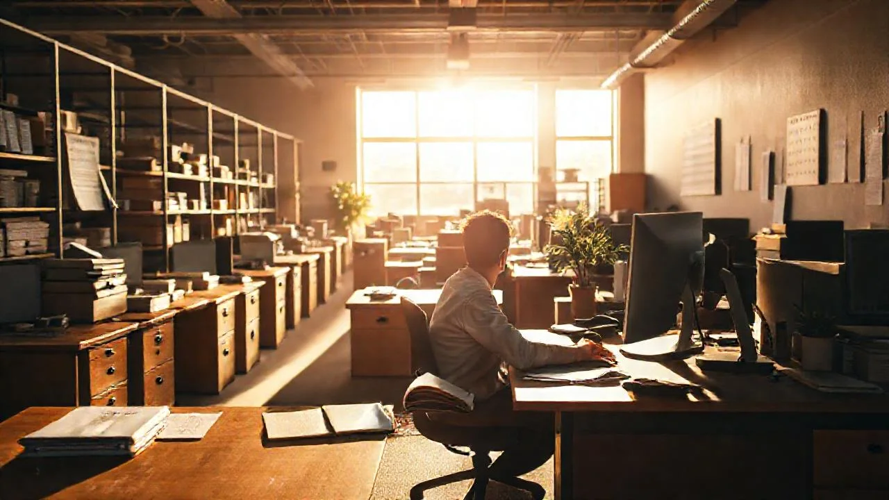 Oficina tranquila, luz y trabajo