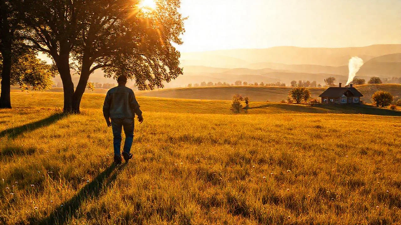 Sol tranquilo ilumina un paisaje rural