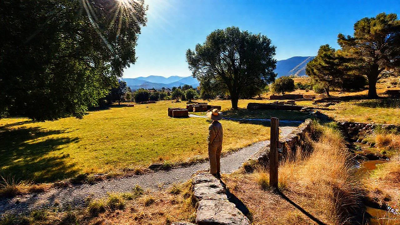 Silueta observa un paisaje ancestral tranquilo