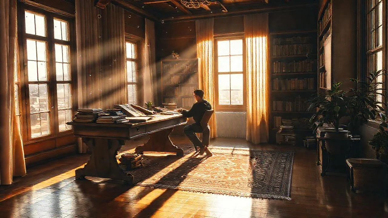 Luz cálida ilumina la quietud pensativa