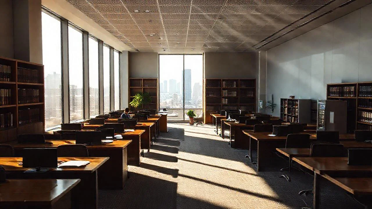 Oficina moderna, luz y trabajo ordenado