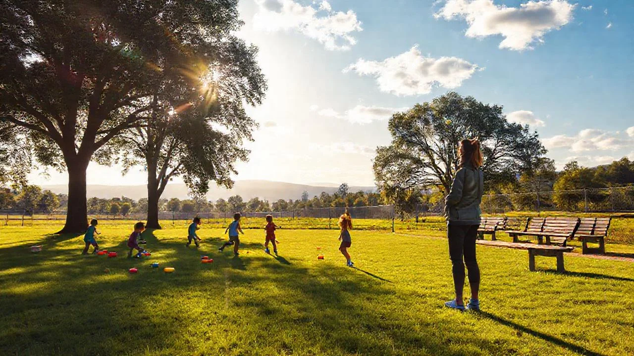 Niños juegan en un campo soleado