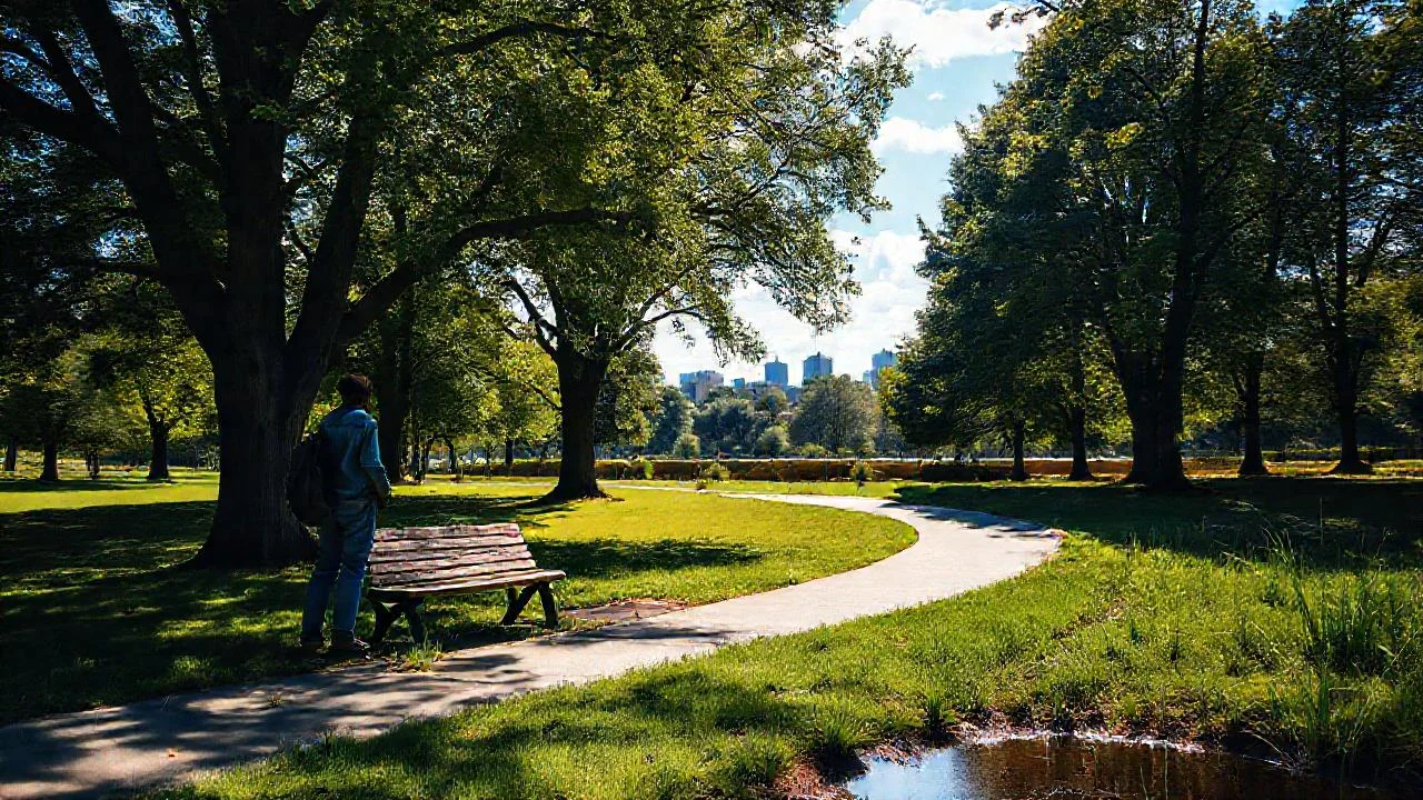 Parque sereno, luz y calma