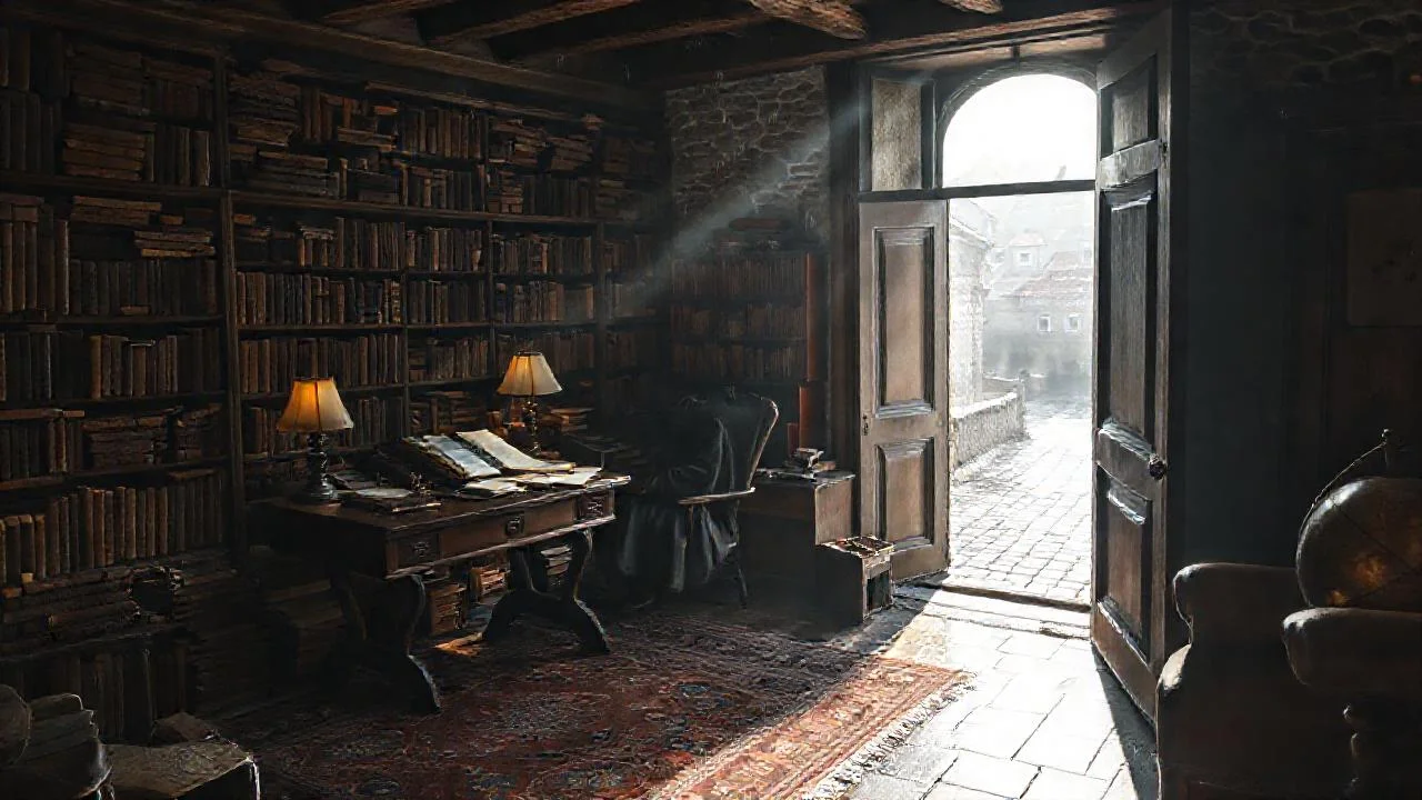 Un estudio antiguo, silencioso y sombrío