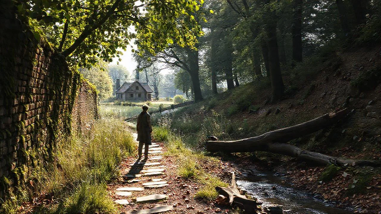Silueta solitaria contempla un bosque antiguo