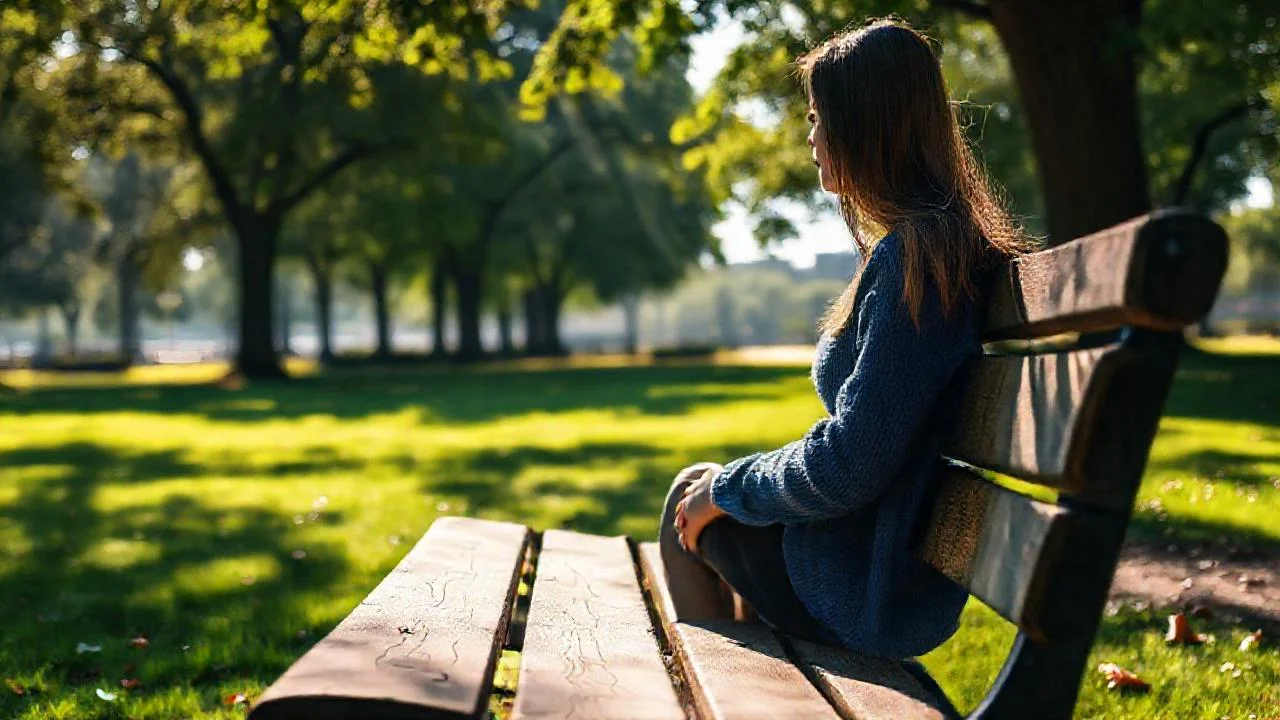 Mujer tranquila en parque soleado