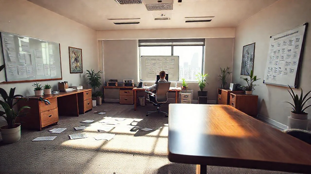Oficina moderna, ordenada y contemplativa