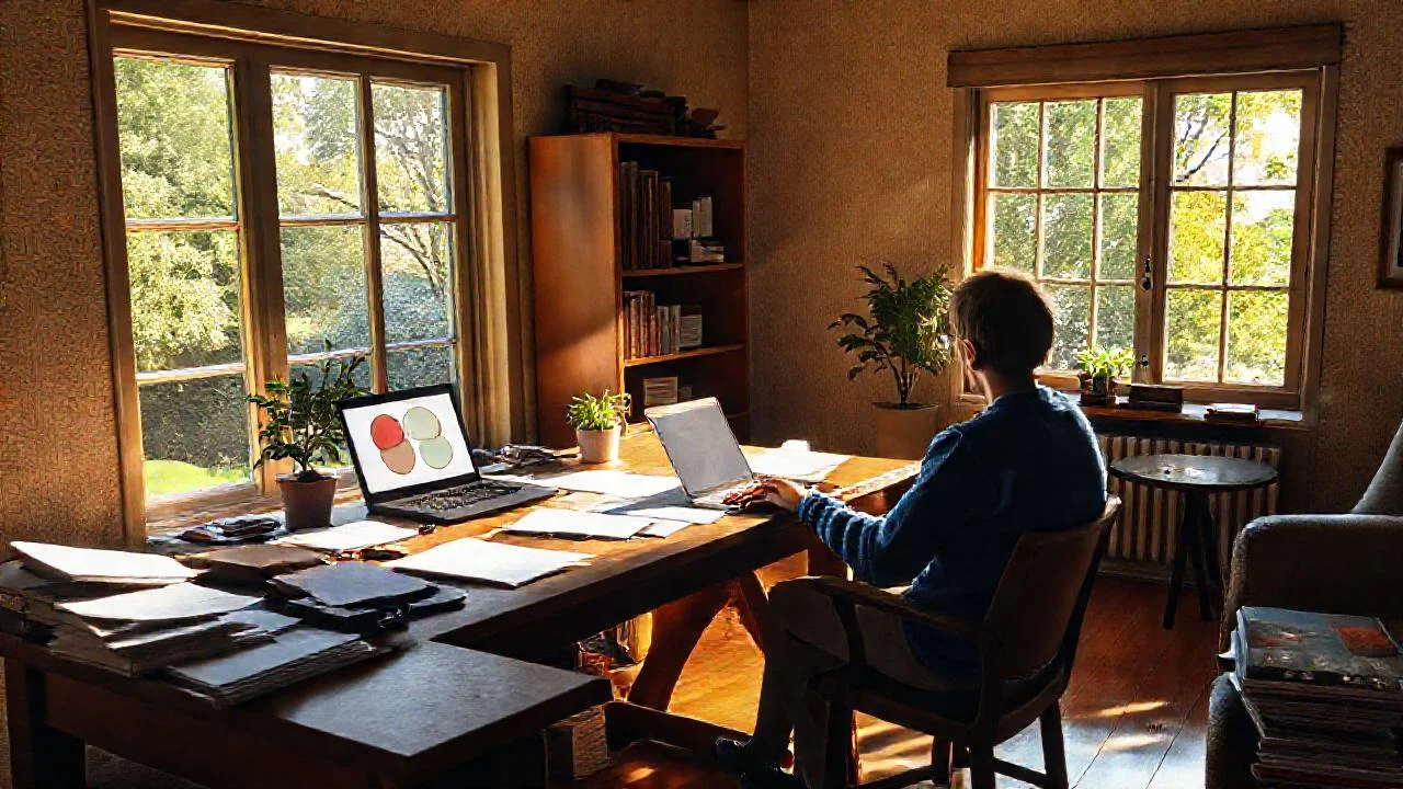 Un escritorio tranquilo, luz y enfoque