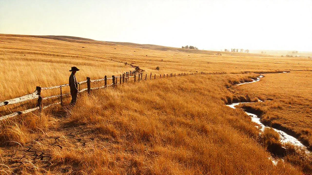 Campo dorado, figura solitaria, luz suave