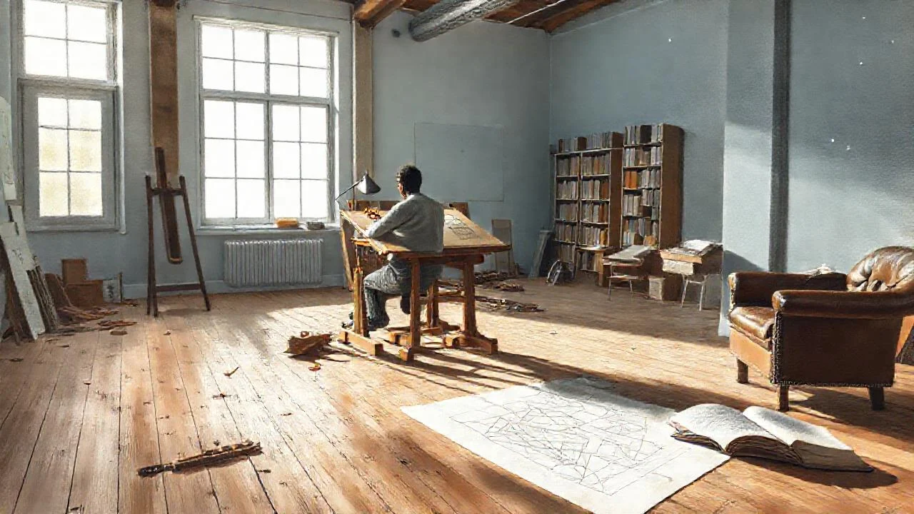 Estudio iluminado, detalles realistas y profundidad