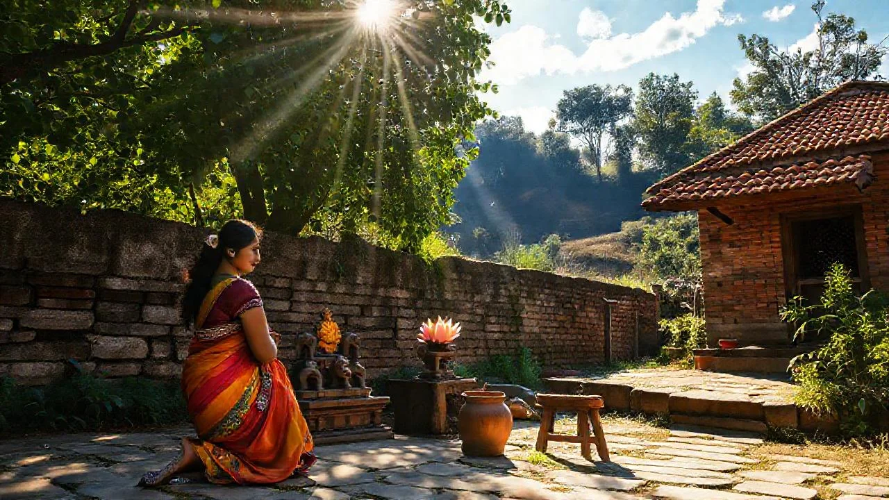 Serenidad india en un patio soleado
