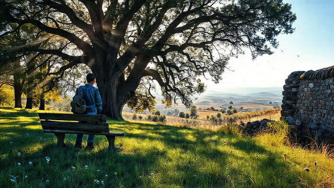 Naturaleza serena y figura solitaria